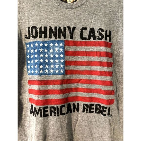 Johnny Cash American Rebel Small t-shirt grey red blue poly cotton rayon soft - Picture 9 of 11